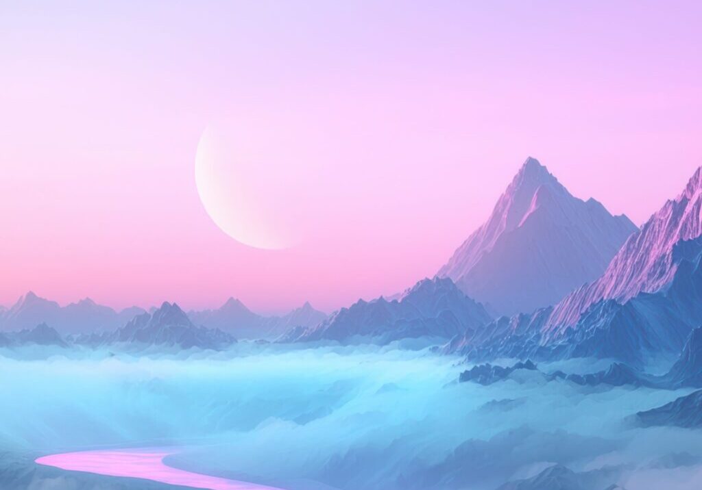serene alien landscape with mountains, river, and pastel sky A serene alien landscape with mountains, river, and pastel sky