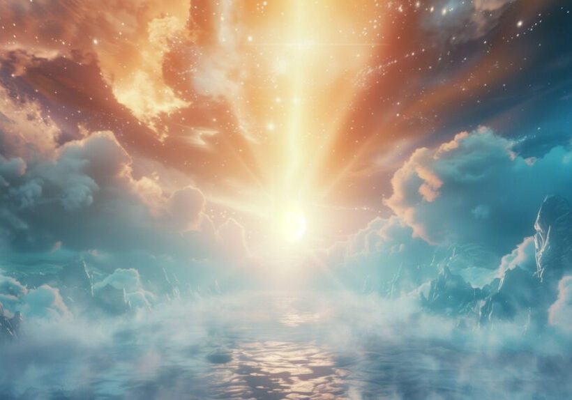 eternal glowing light in sky horizon, Spiritual divine power